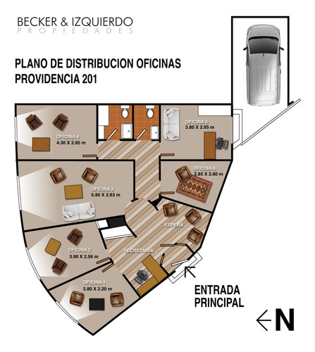Arriendo Oficina N 2B 1E Plaza Italia - Providencia