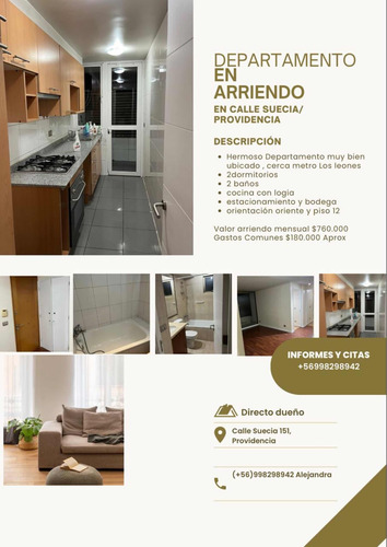 Arriendo Departamento 2D 2B 1E 1B Los Leones - Providencia