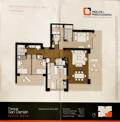 Arriendo Departamento SO 3D en suite Walk-in cl&oacute;set 4B 3E 1B Tabancura - Vitacura