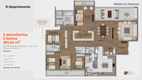 Venta Departamento NOSP 5D en suite Walk-in cl&oacute;set 5B 2E 1B Los Trapenses - Lo Barnechea